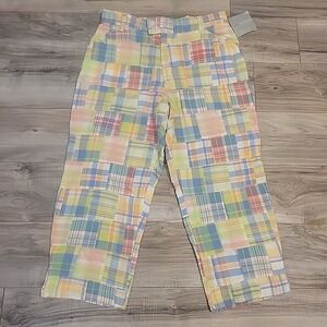 Sag Harbor Sport Petite Patchwork Plaid Crop Pants Multicolor Cotton 12P Womens